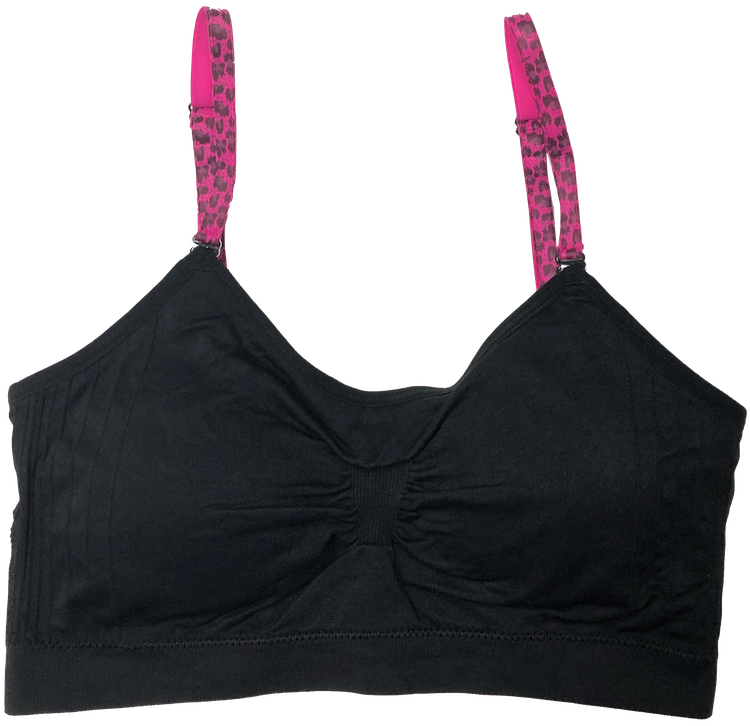 Fuschia Cheetah Elastic Straps on a Scoopneck Seamless Bra